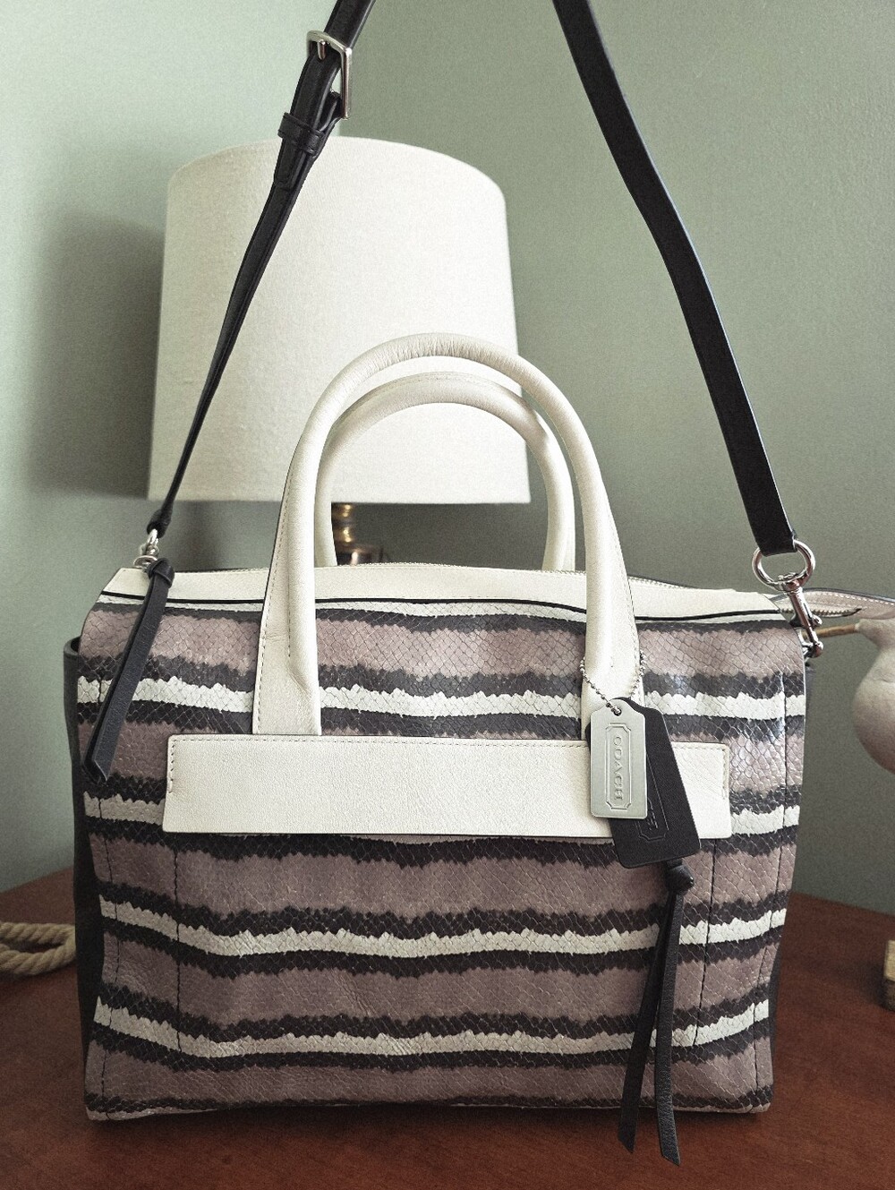 Coach Bleecker Riley 30223 Snake Embossed Leather Satchel Crossbody Bag